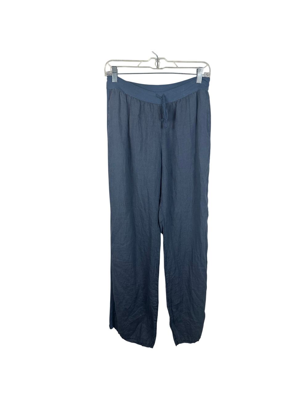 Flax Linen Side Striped Pull on Pants Slate Blue Size Small‎ Straight Leg EUC